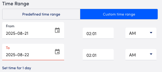 Custom time range settings