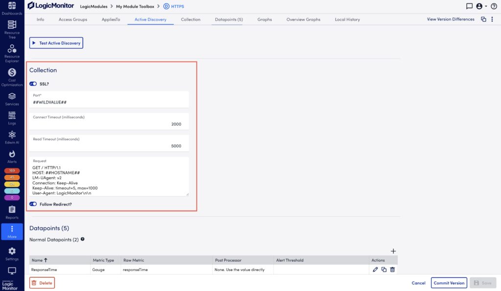 Collection section of the HTTPS DataSource
