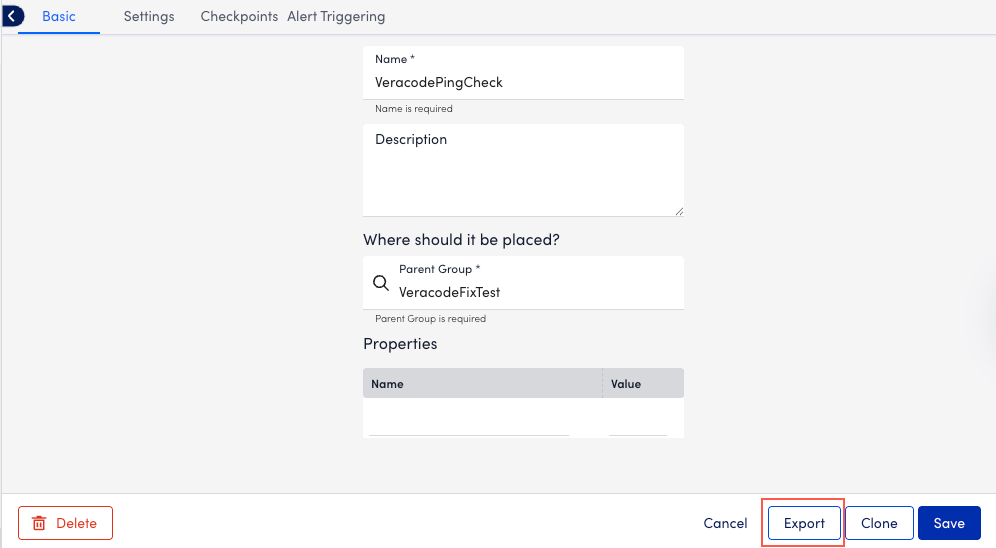 Export option on Uptime page