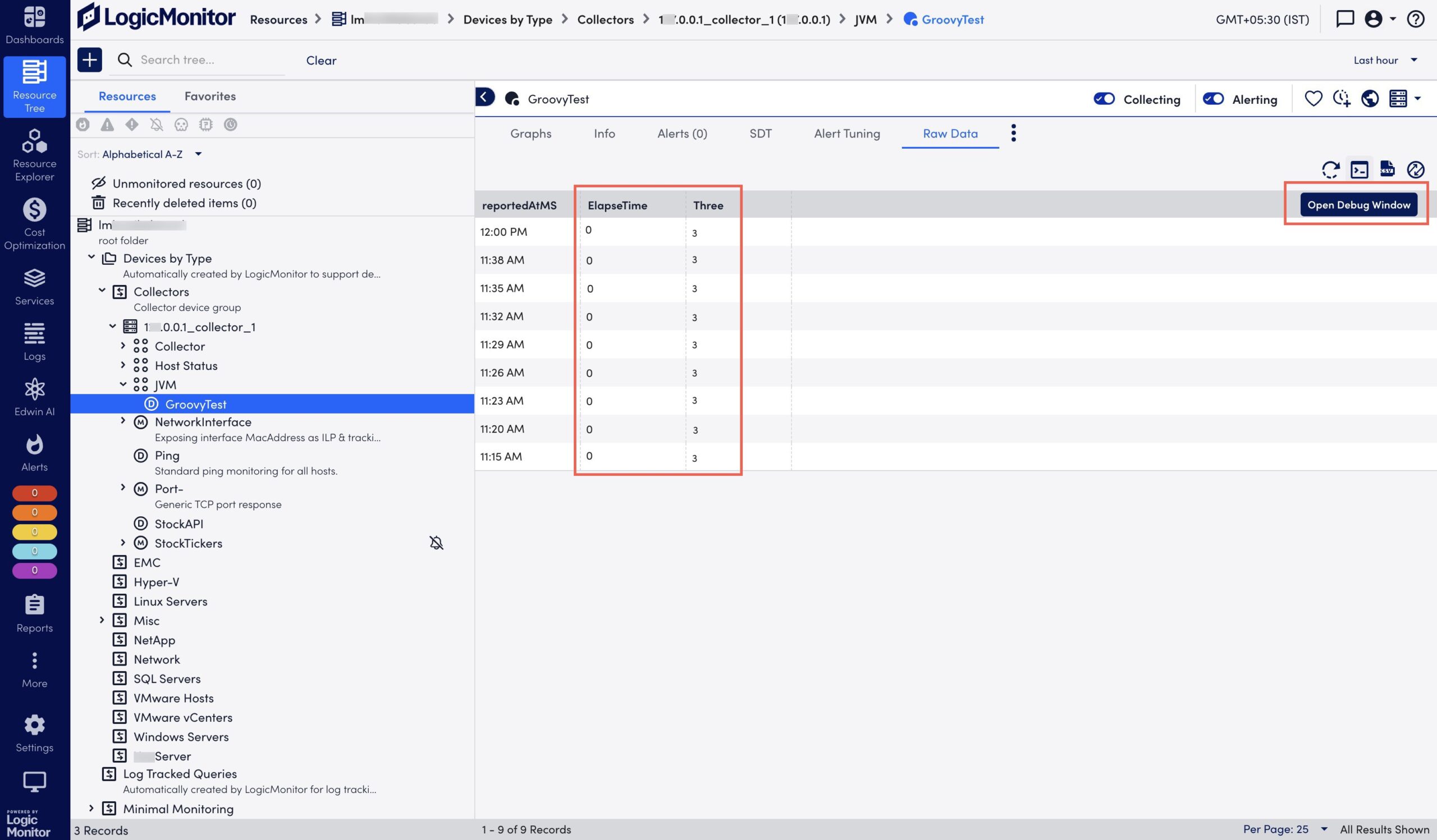 Groovy Test Raw Data tab