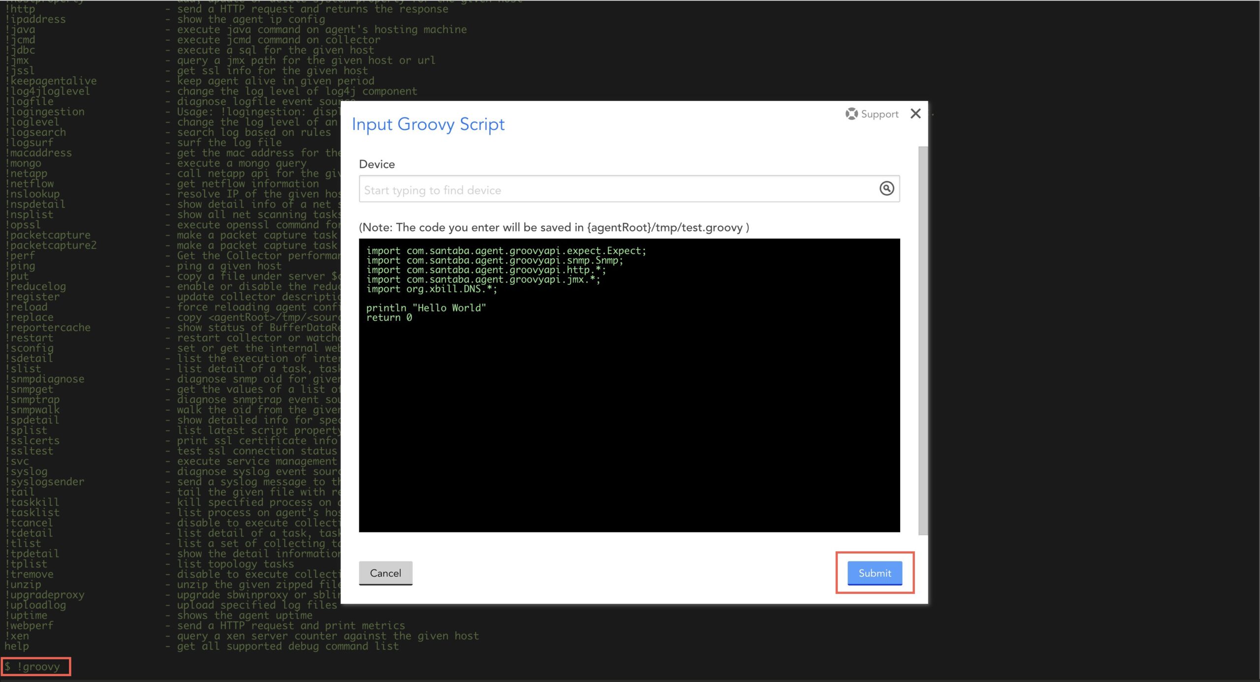 Input Groovy Script modal
