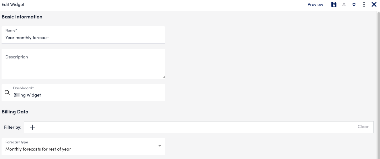 billing forecast widget configuration