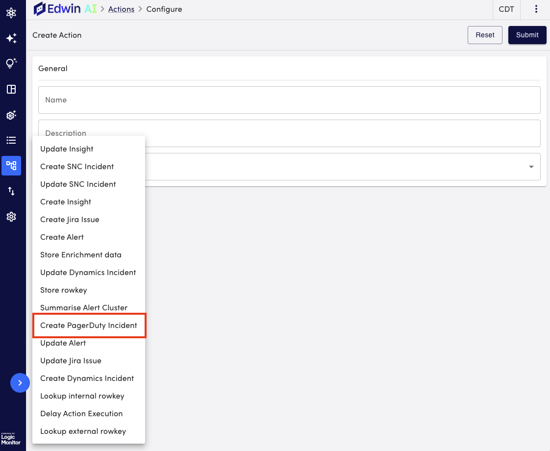 Add Action dropdown menu
