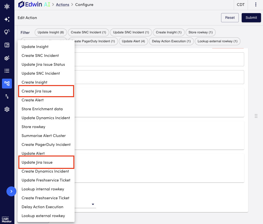 Add Action dropdown menu