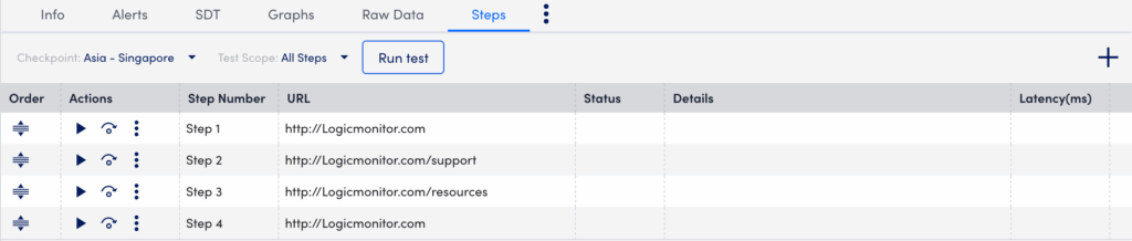 Steps tab for Uptime resource