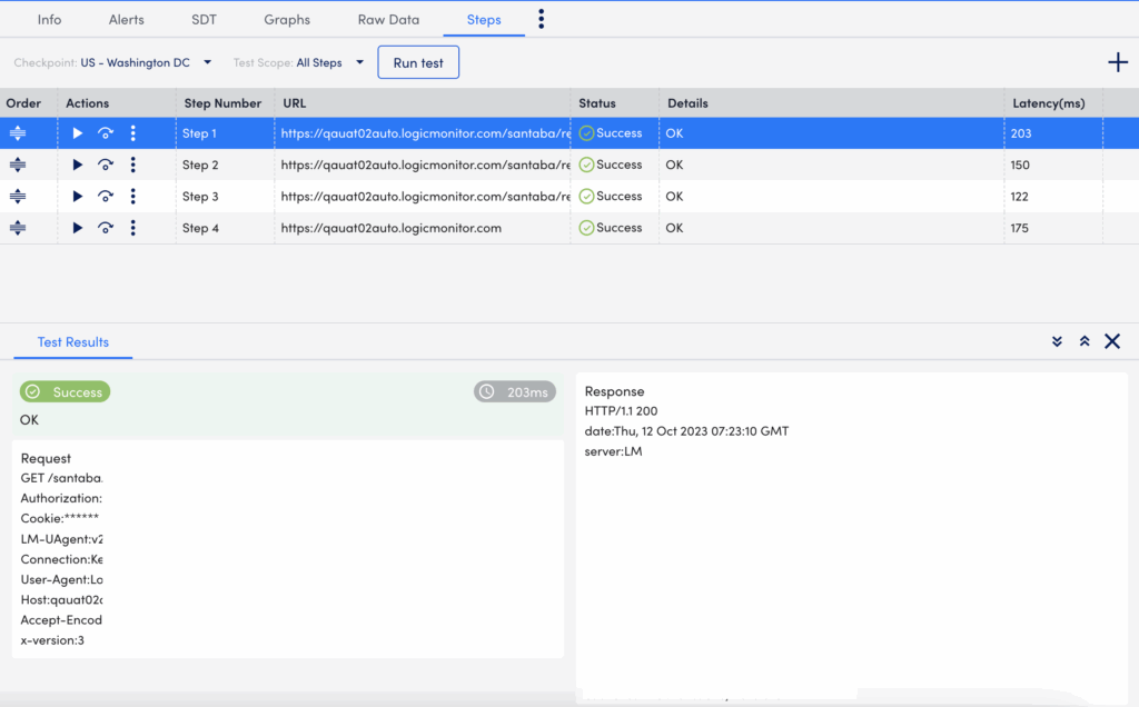 Steps tab for multiple web check steps