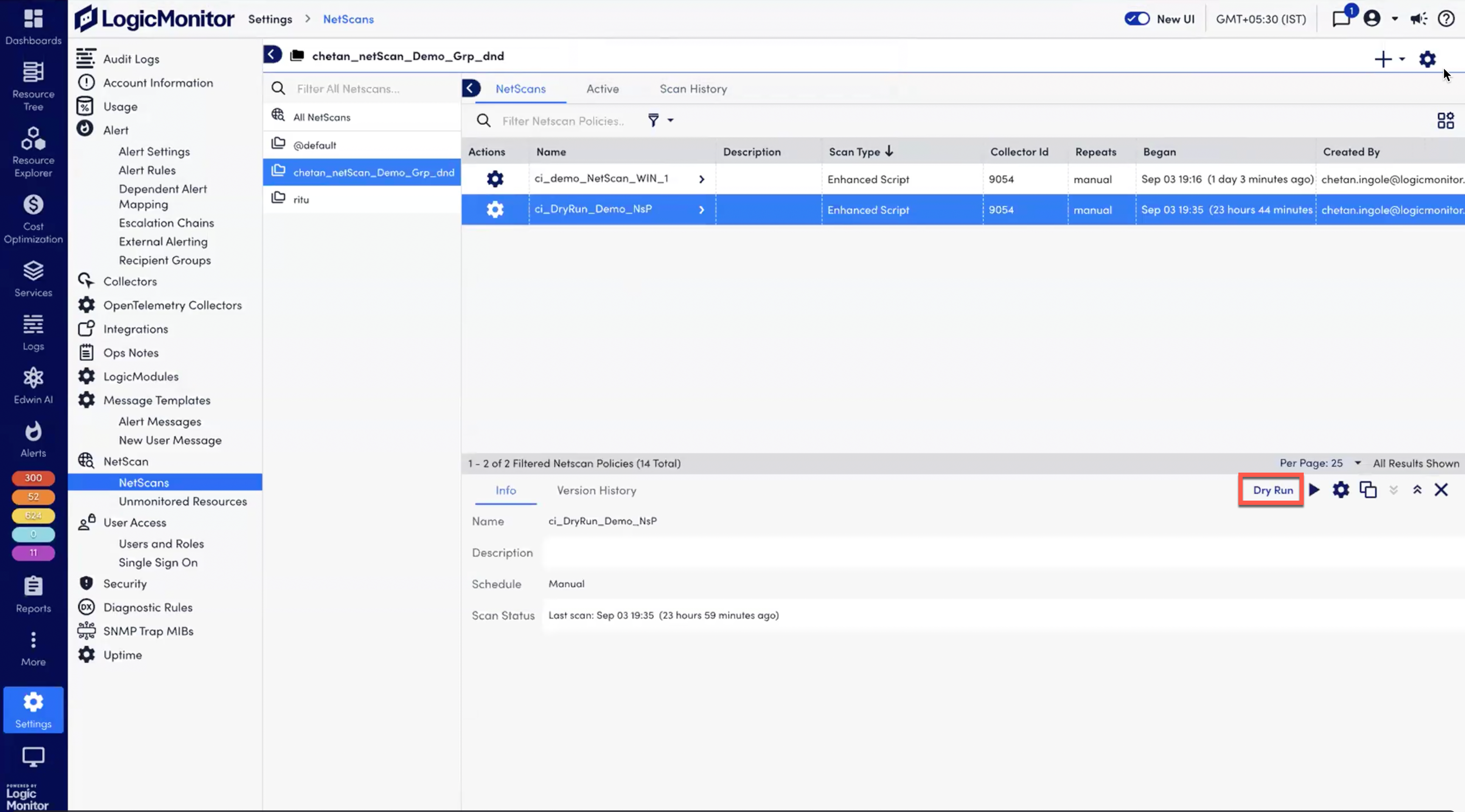 Configuring Dry Run for Enhanced Script NetScan