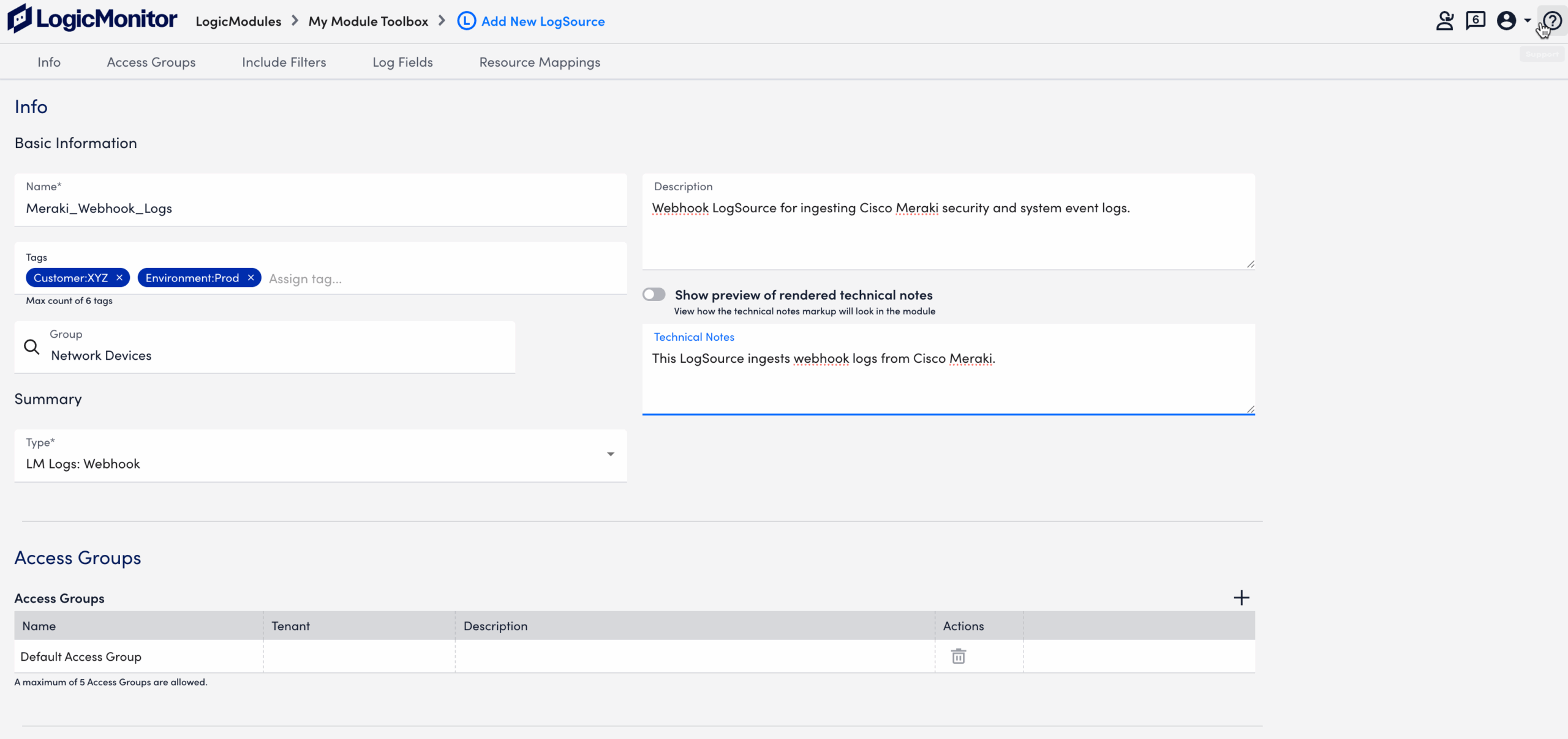 Configuring a Webhook LogSource