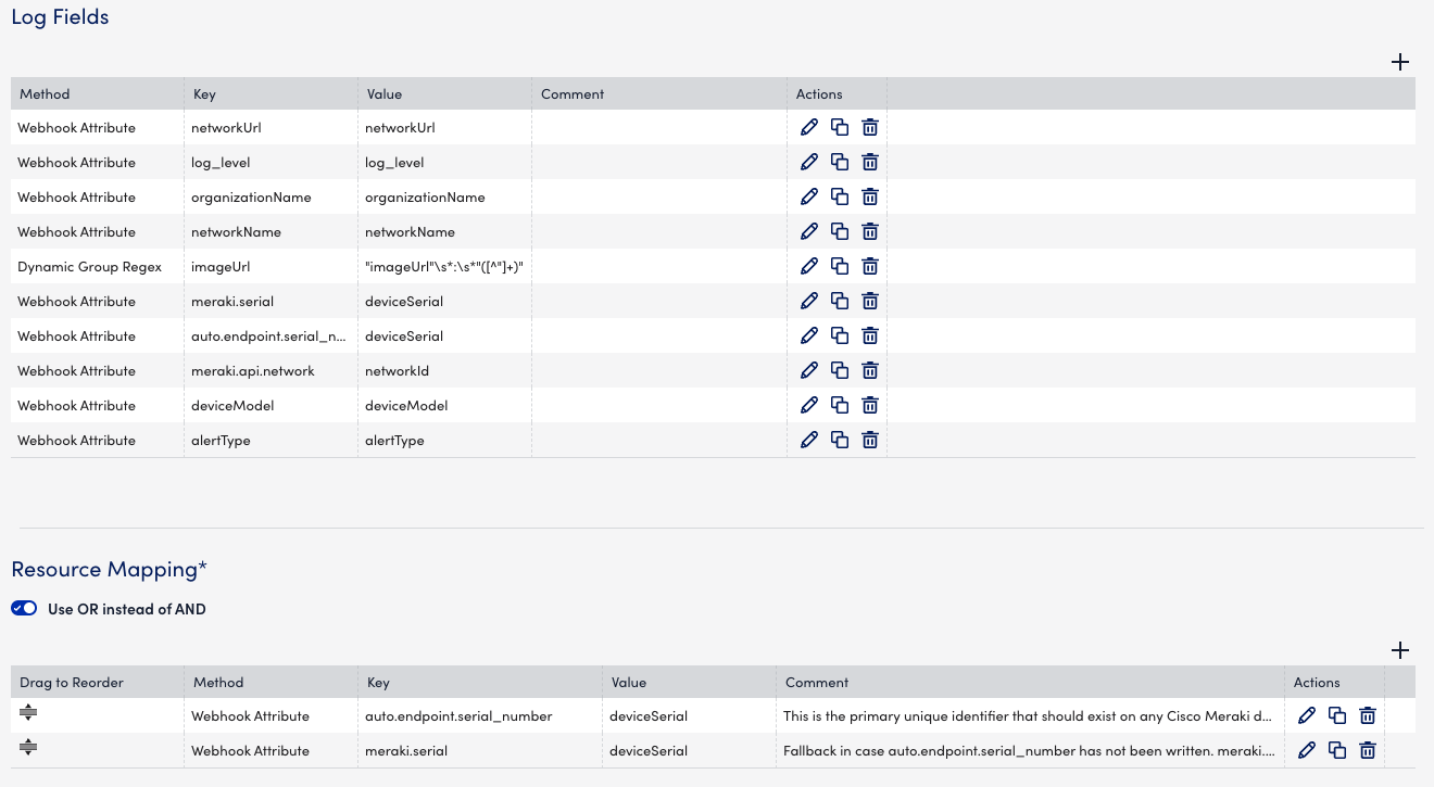 Webhook Log Field Entires