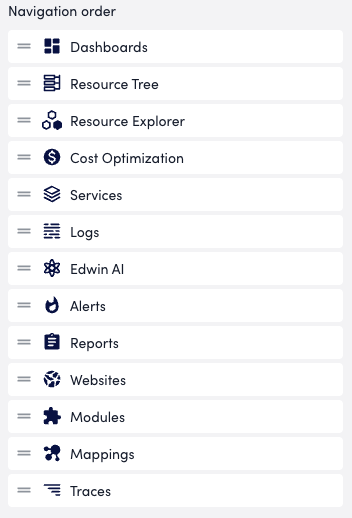 Navigation panel order settings
