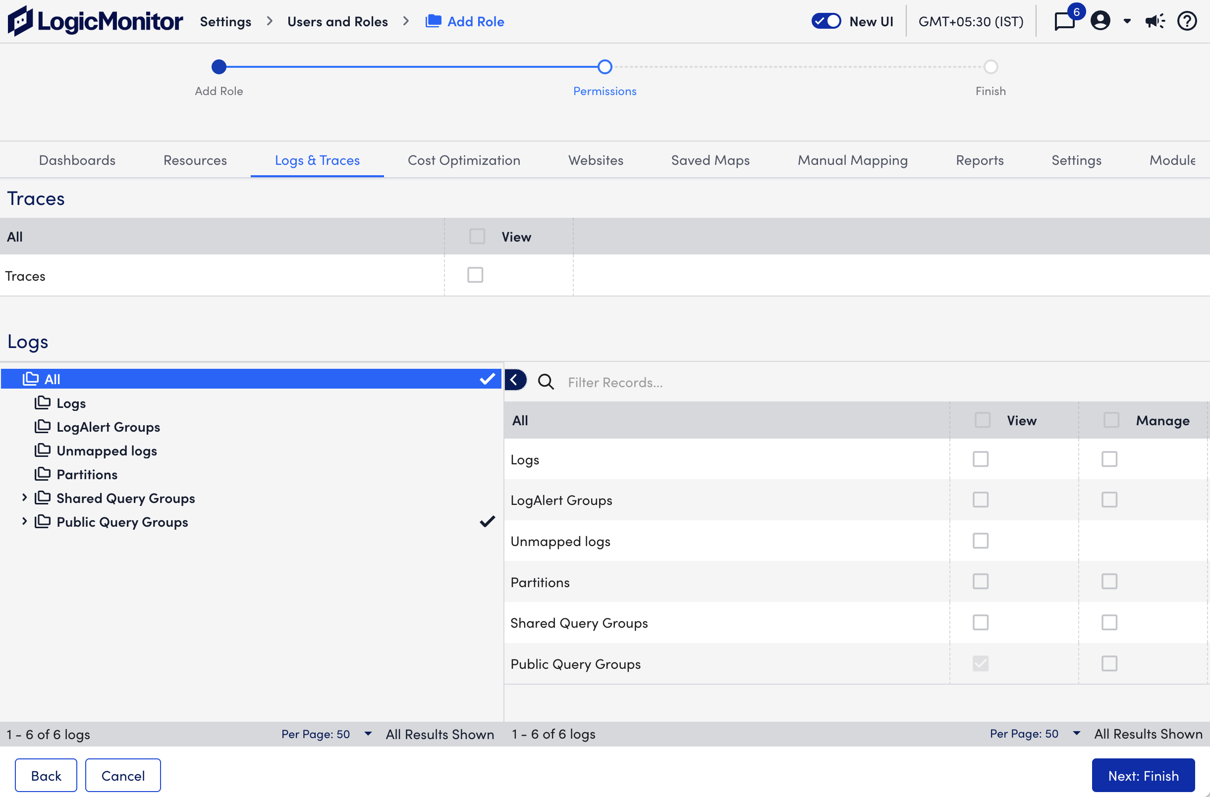 Logs and Traces permissions