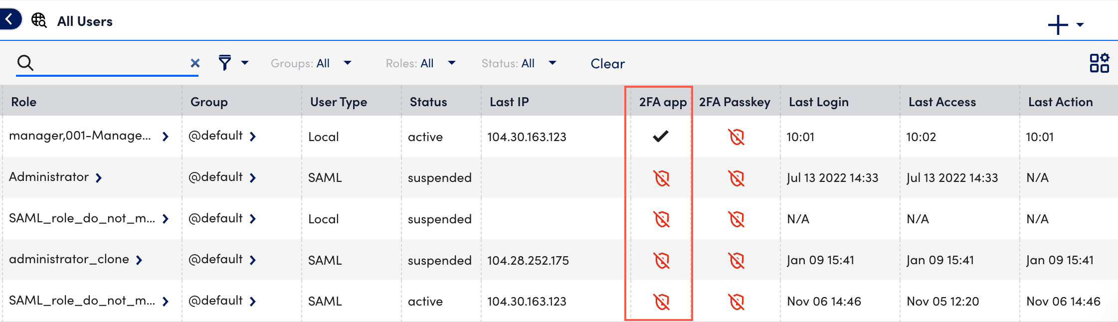 App column Users page