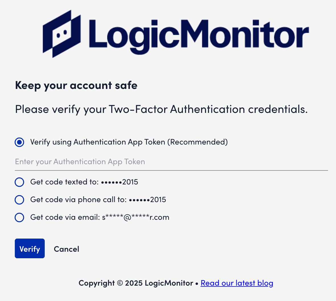 AuthApp option 2FA page