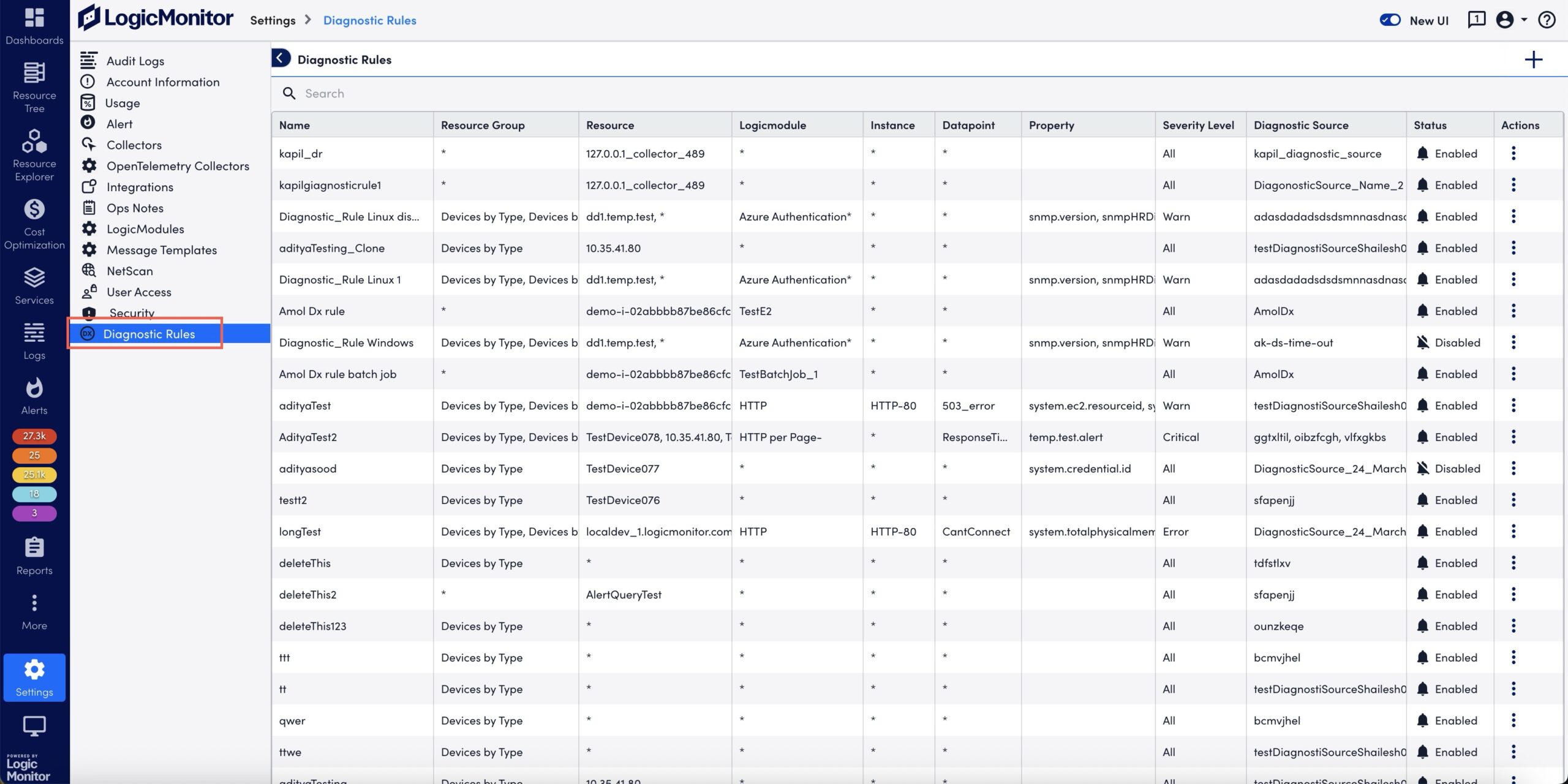 Diagnostic Rules page