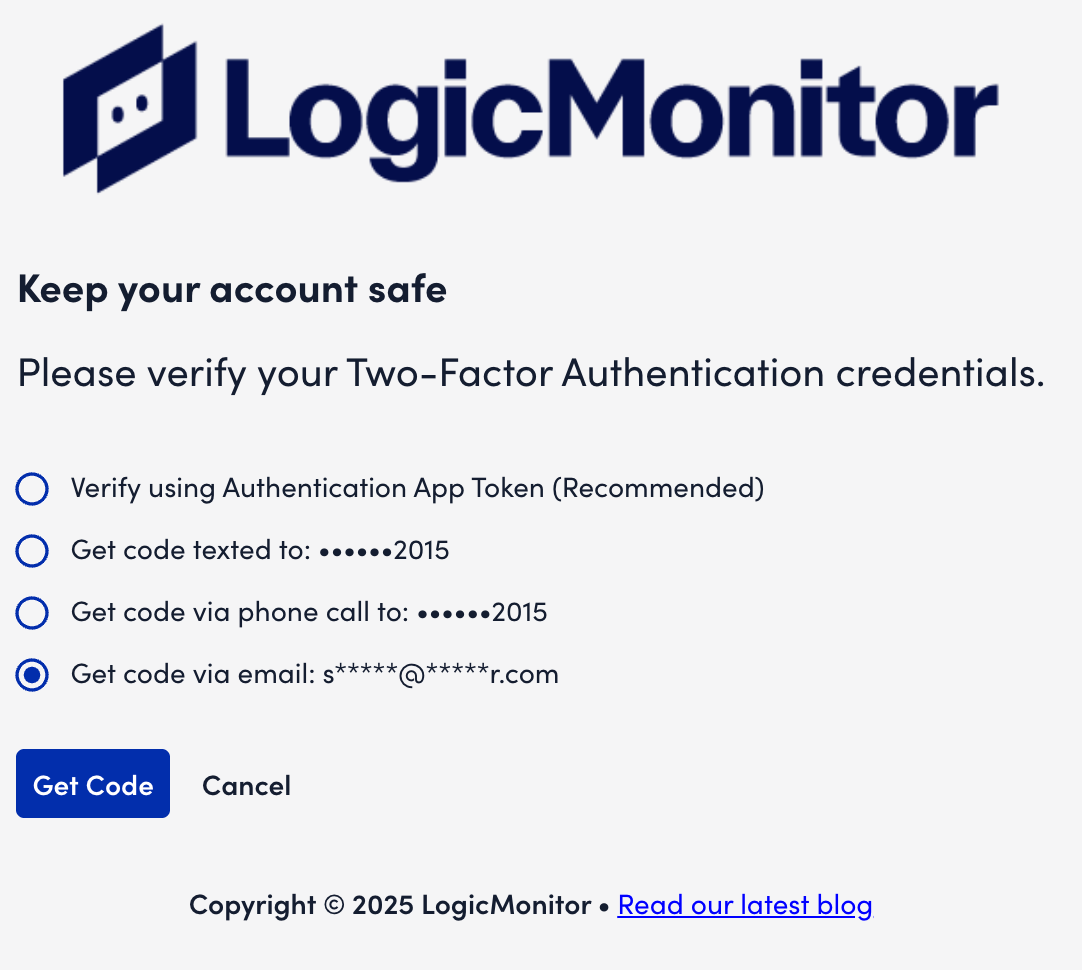 Email option 2FA page