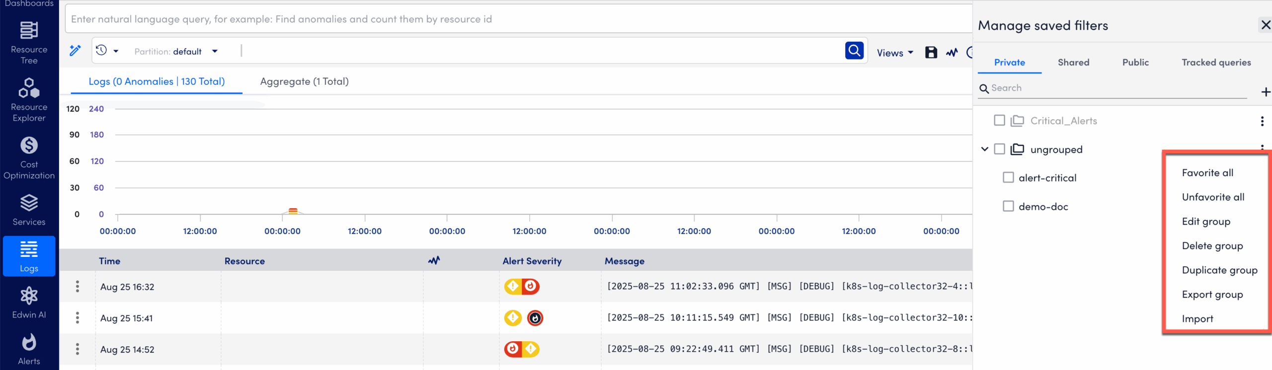 More Options for Managing Log Query Groups
