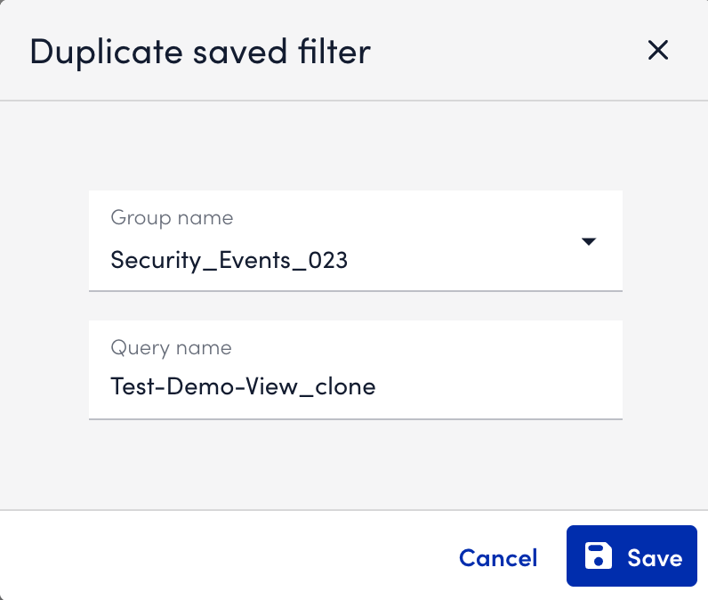 Duplicating saved filter modal