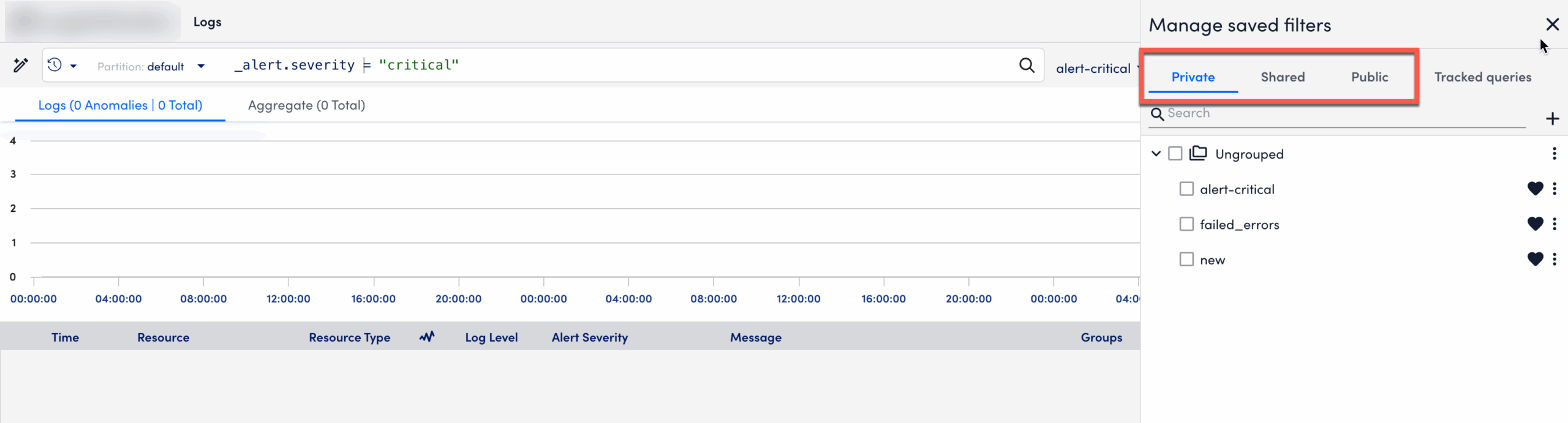 Manage Saved Filters panel