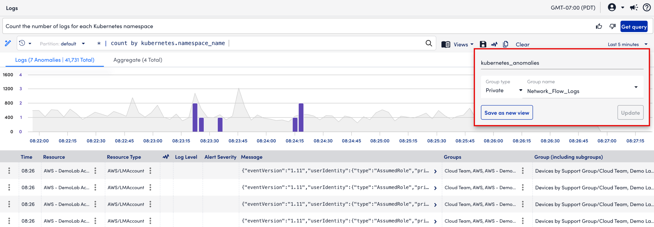 Saving a Log Query View