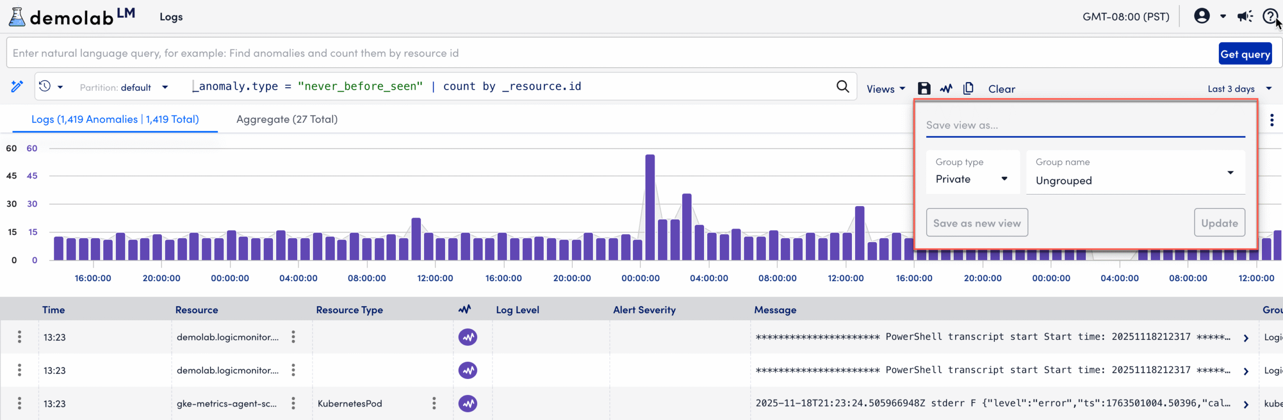 Saving a Log Query Filter