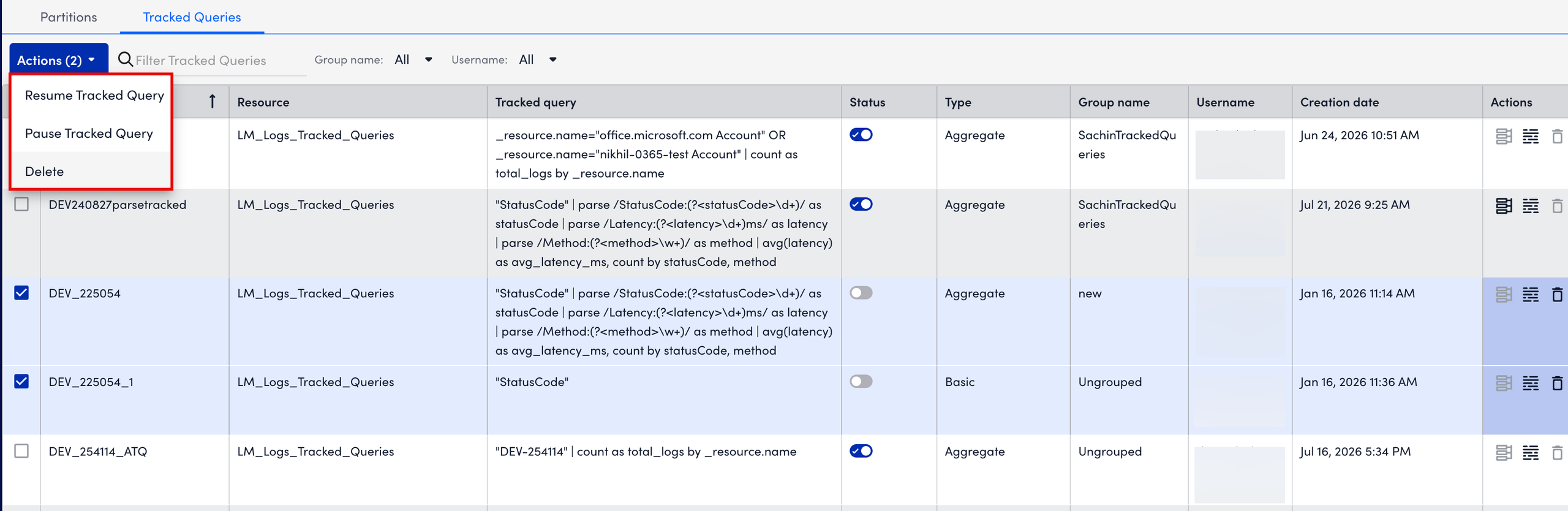 Bulk Actions on Multiple Queries