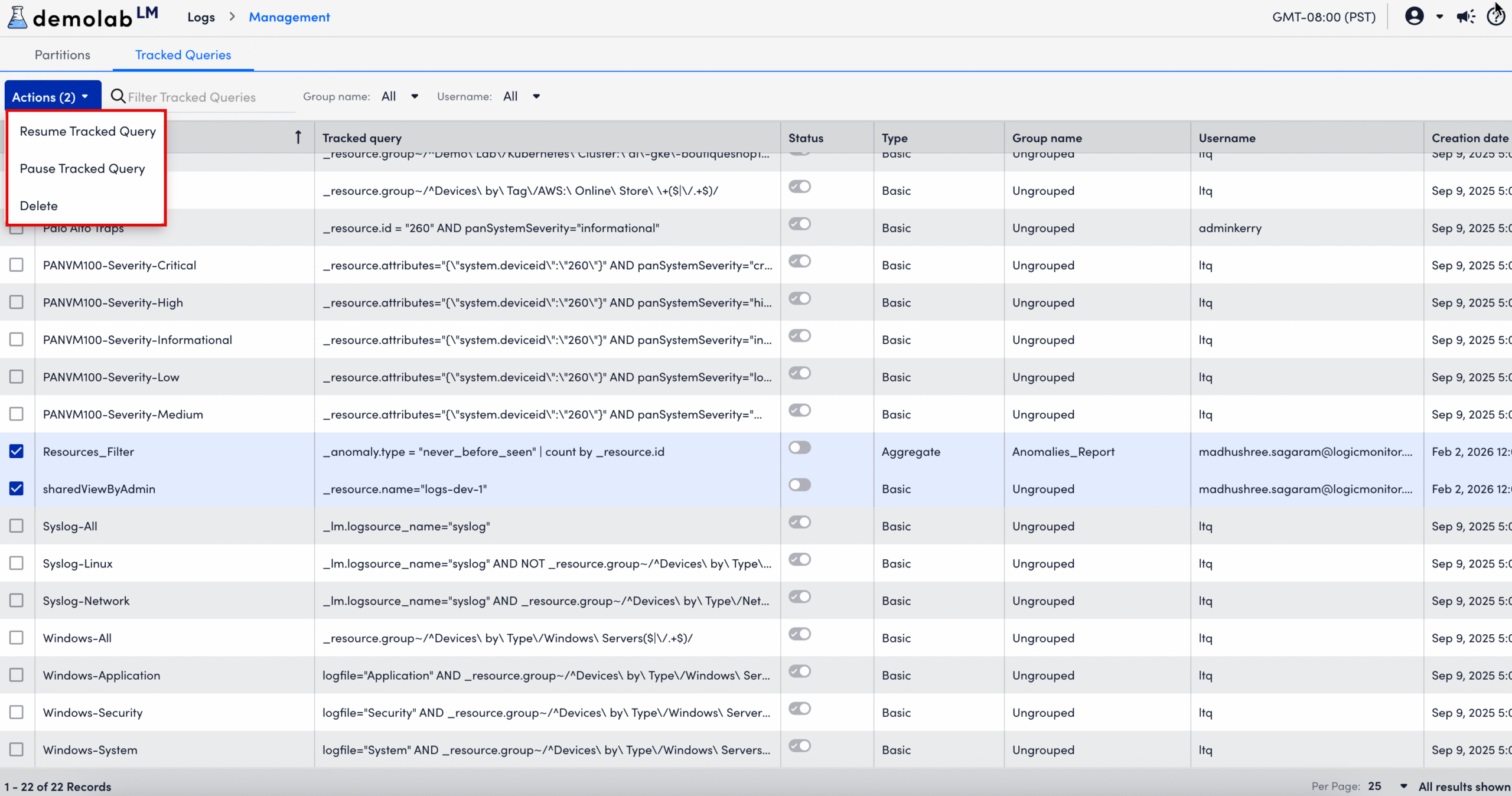 Bulk Actions on Multiple Queries