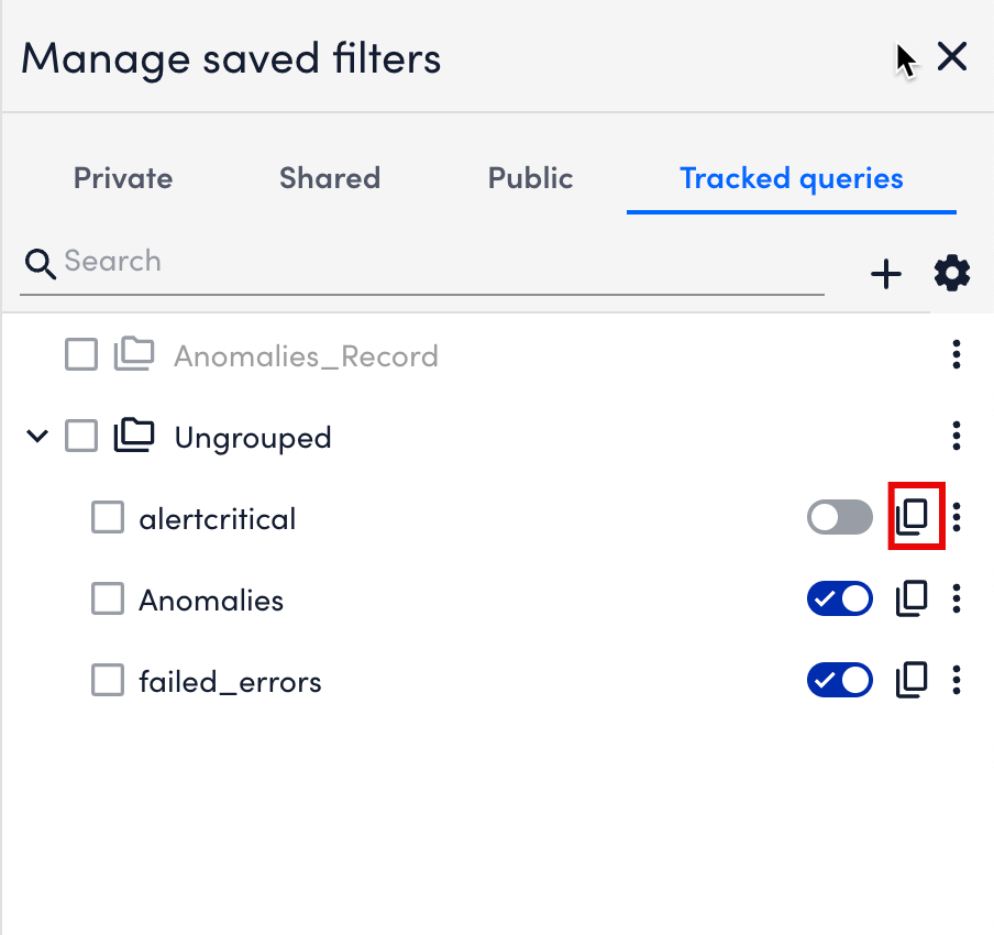 Copy in Tracked Queries tab