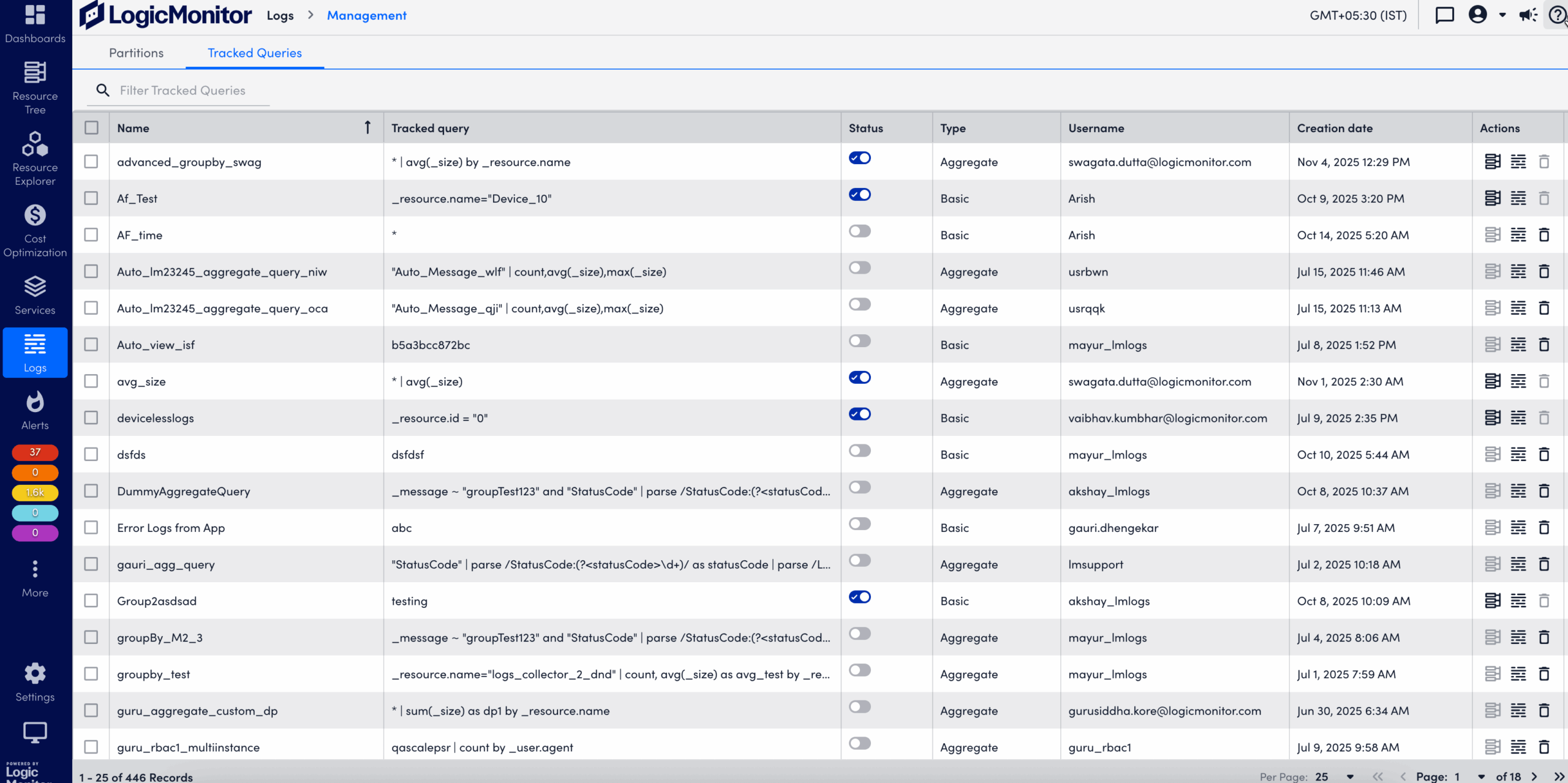 Logs Management Page