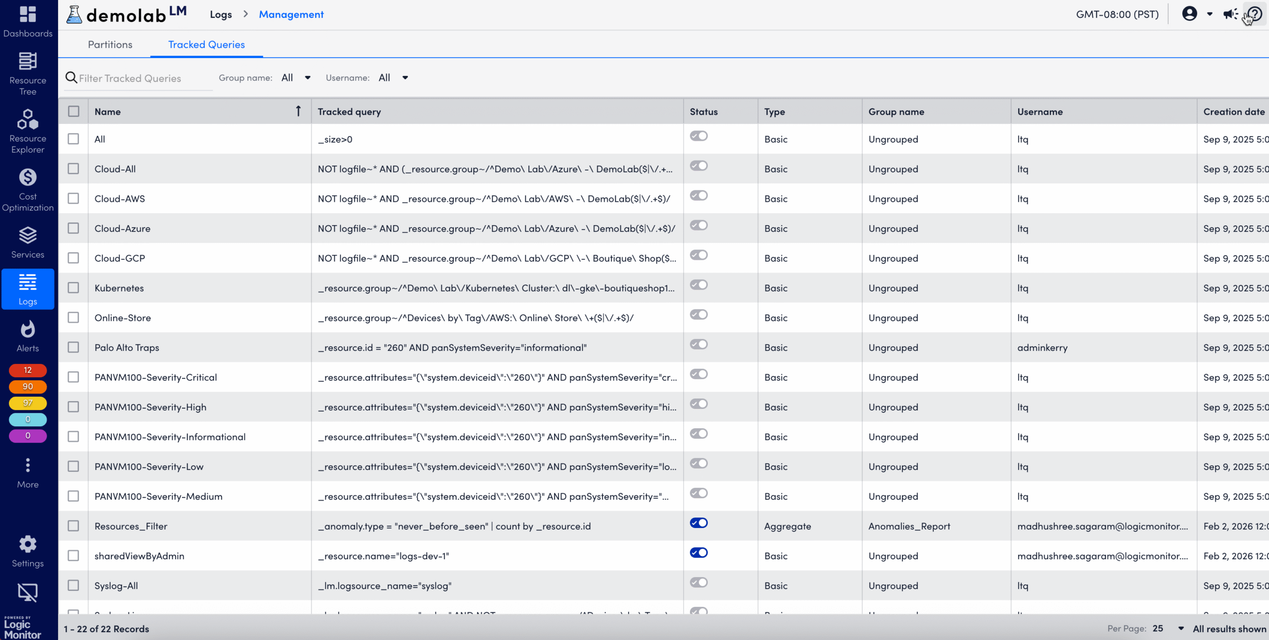 Logs Management Page