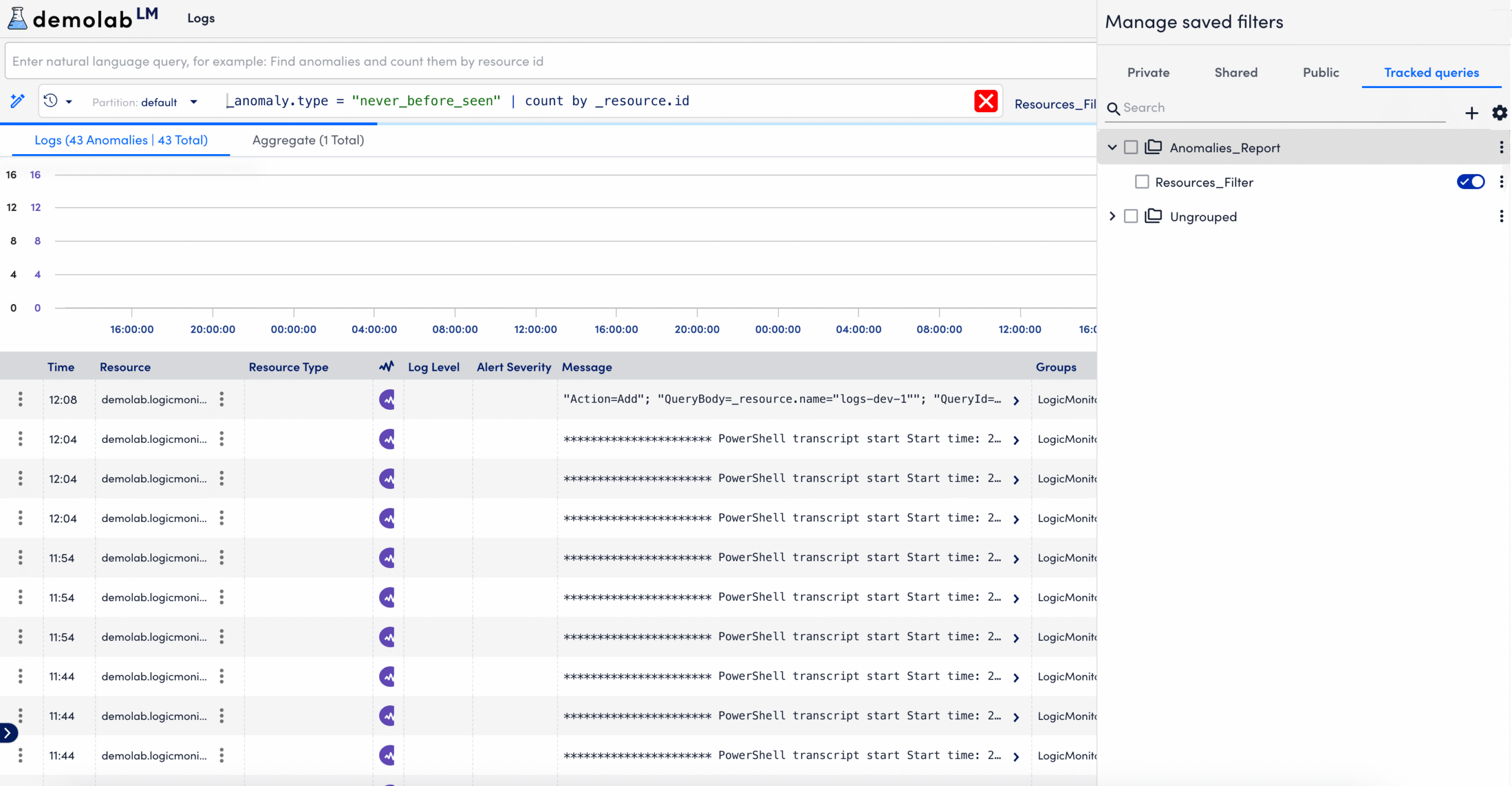 Logs Manage Saved Filters