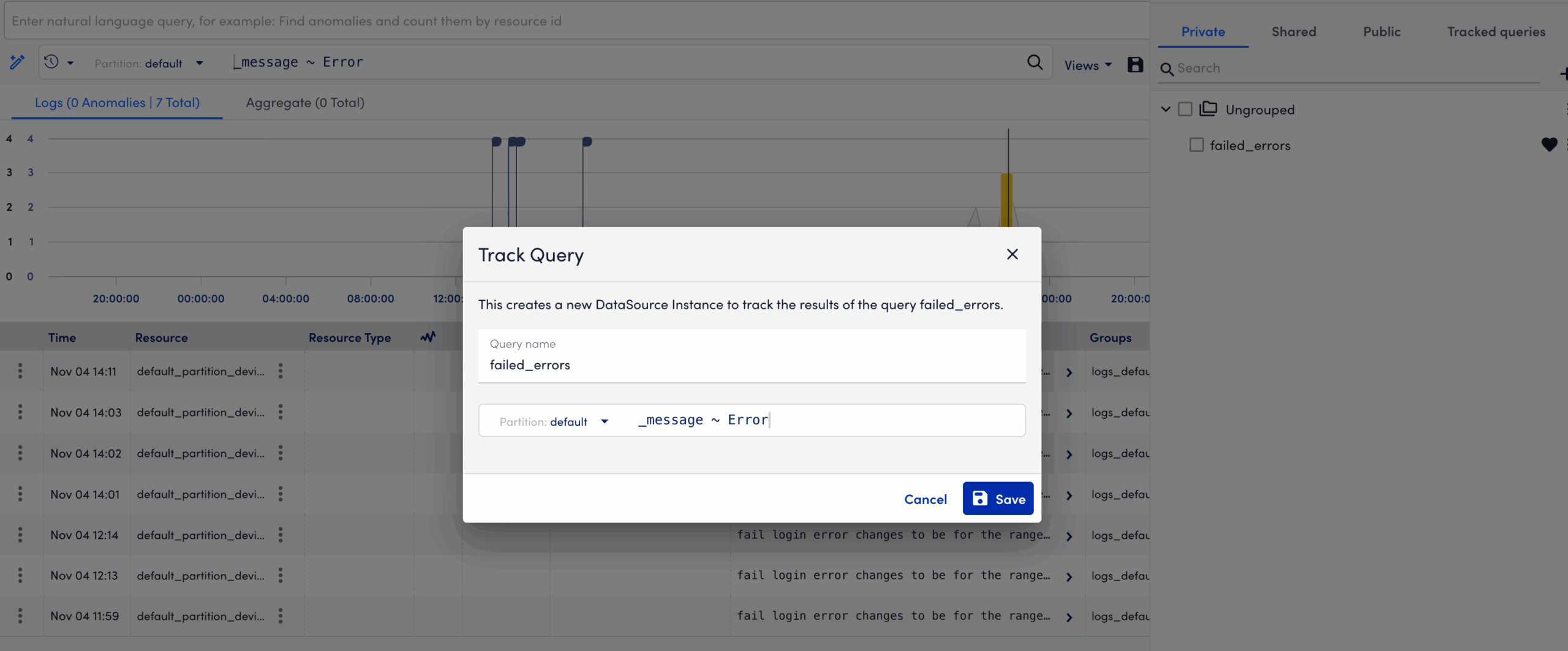 Track Query Modal