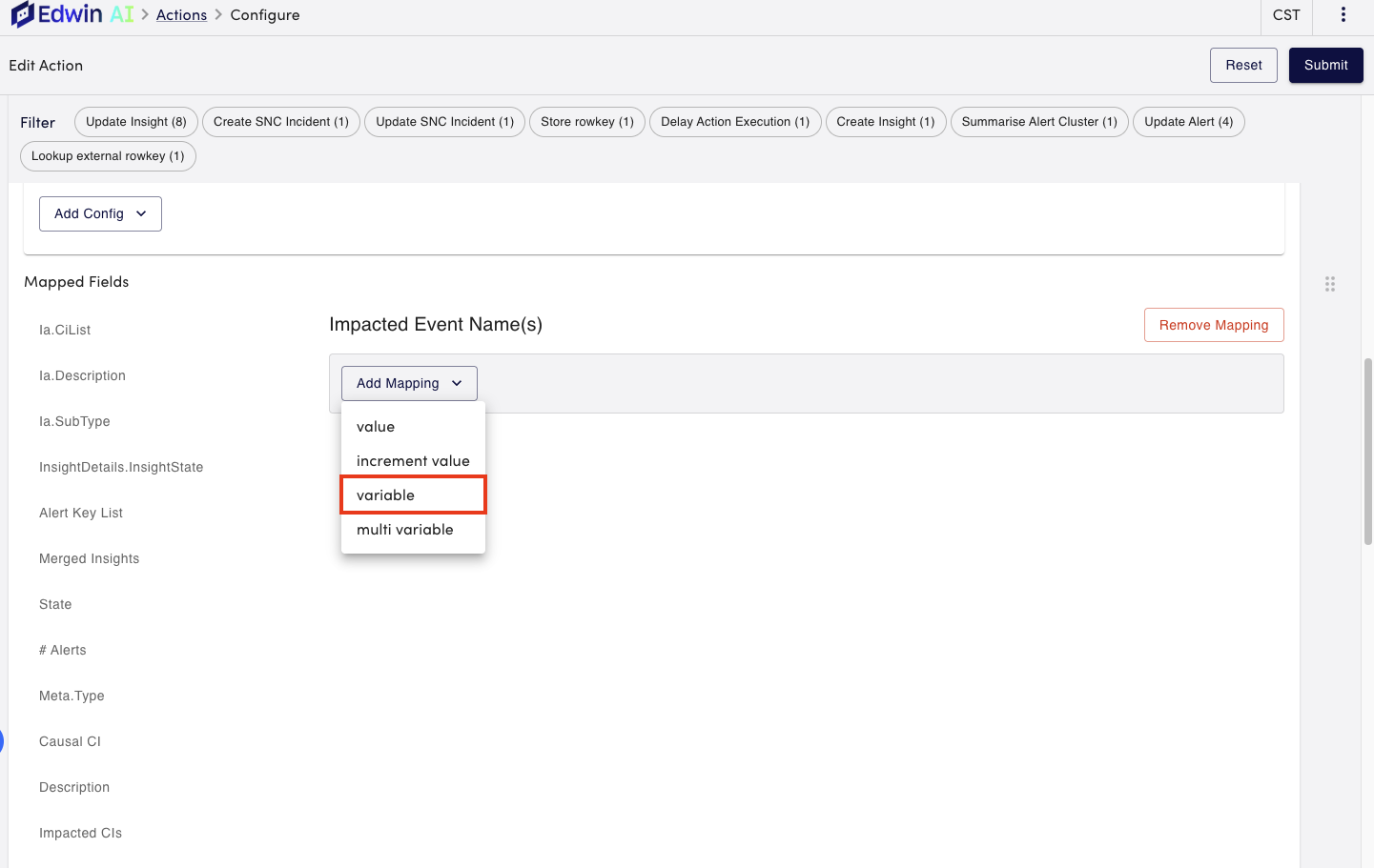 Add mapping dropdown menu