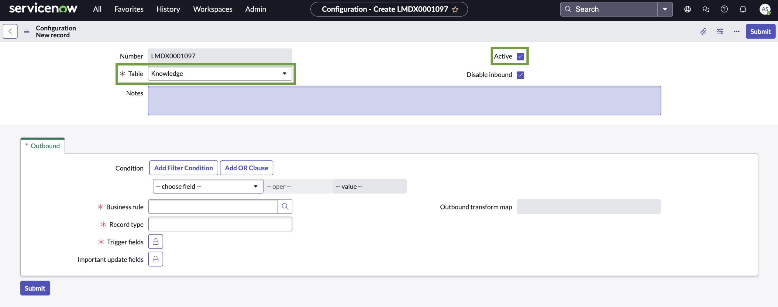 Create new configuration record