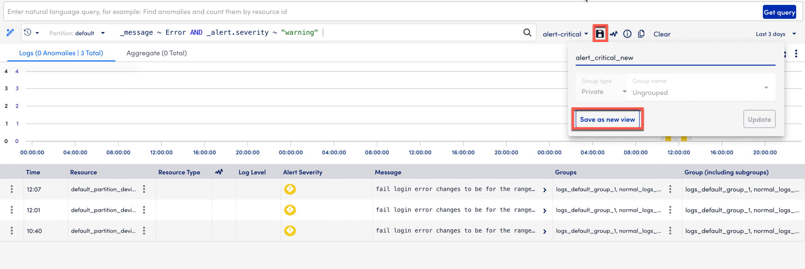 Updating a Log Saved Query