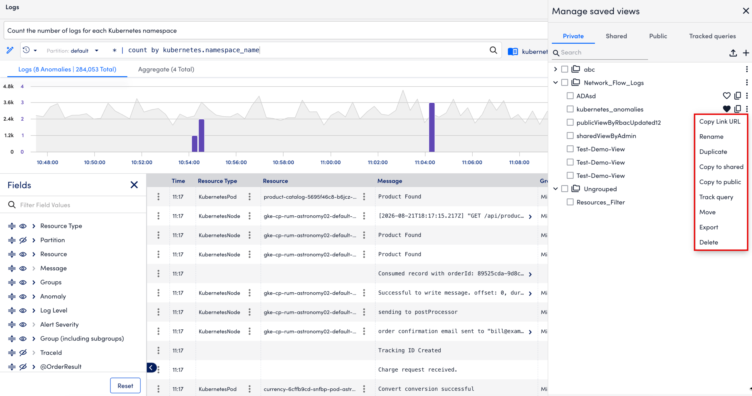 Manage options for saved views