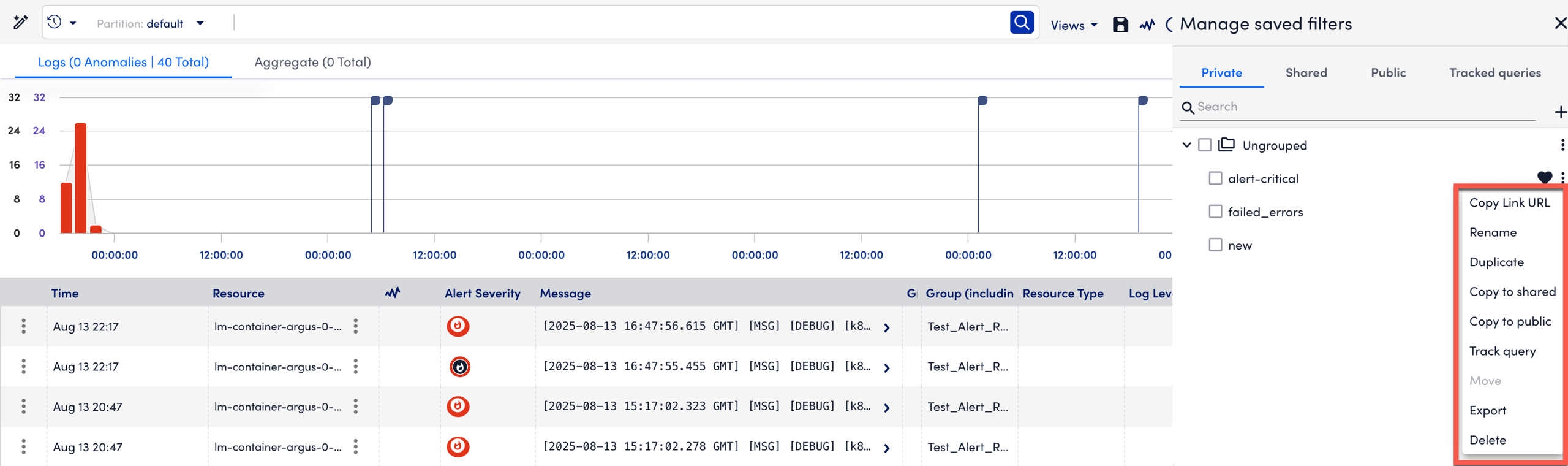 Manage options for saved filters