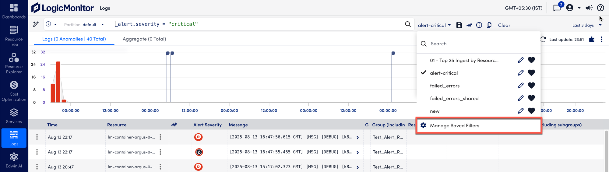 Managing a Saved Log Query