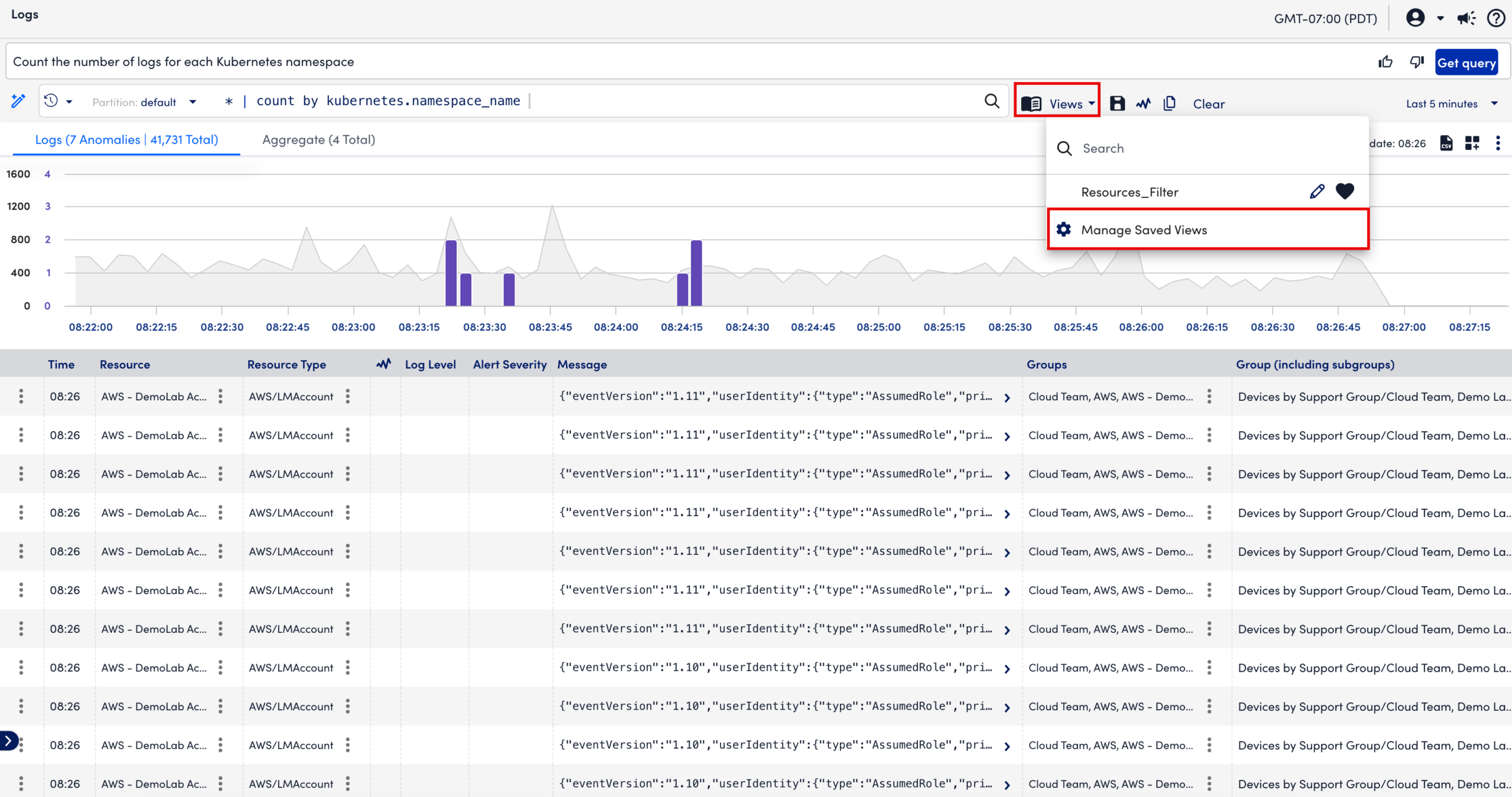 Managing a Saved Log Query