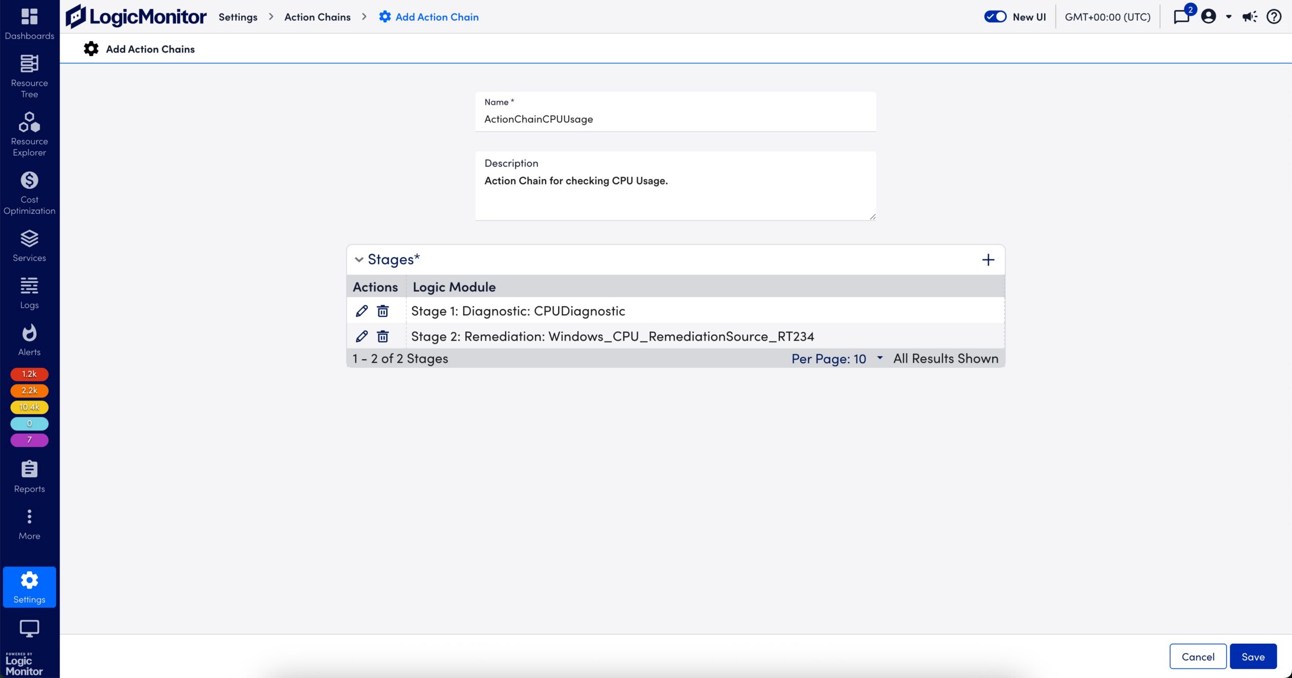Add Action Chains page