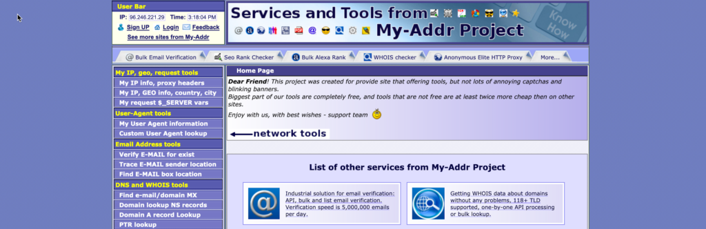 Screenshot of My Addr&rsquo;s landing page