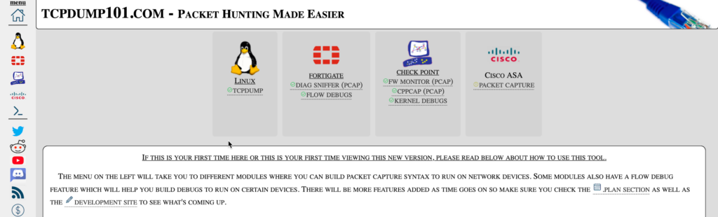 Screenshot of TCPDump 101&rsquo;s landing page