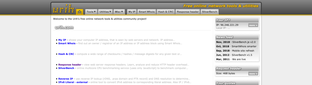 Screenshot of Urih&rsquo;s landing page