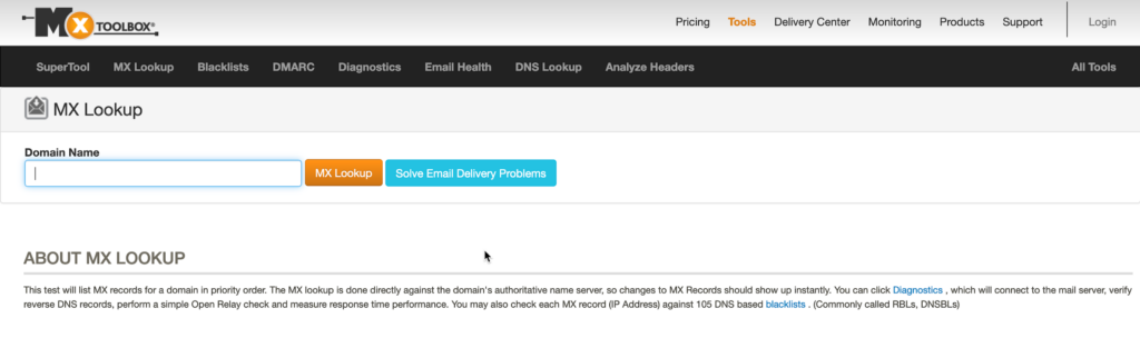 MX Toolbox instantly displays changes to MX records