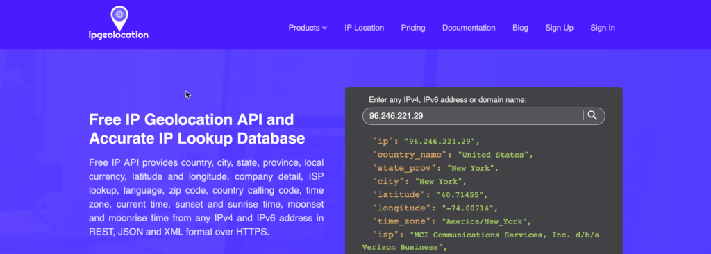 Screenshot of IP Geolocation&rsquo;s landing page