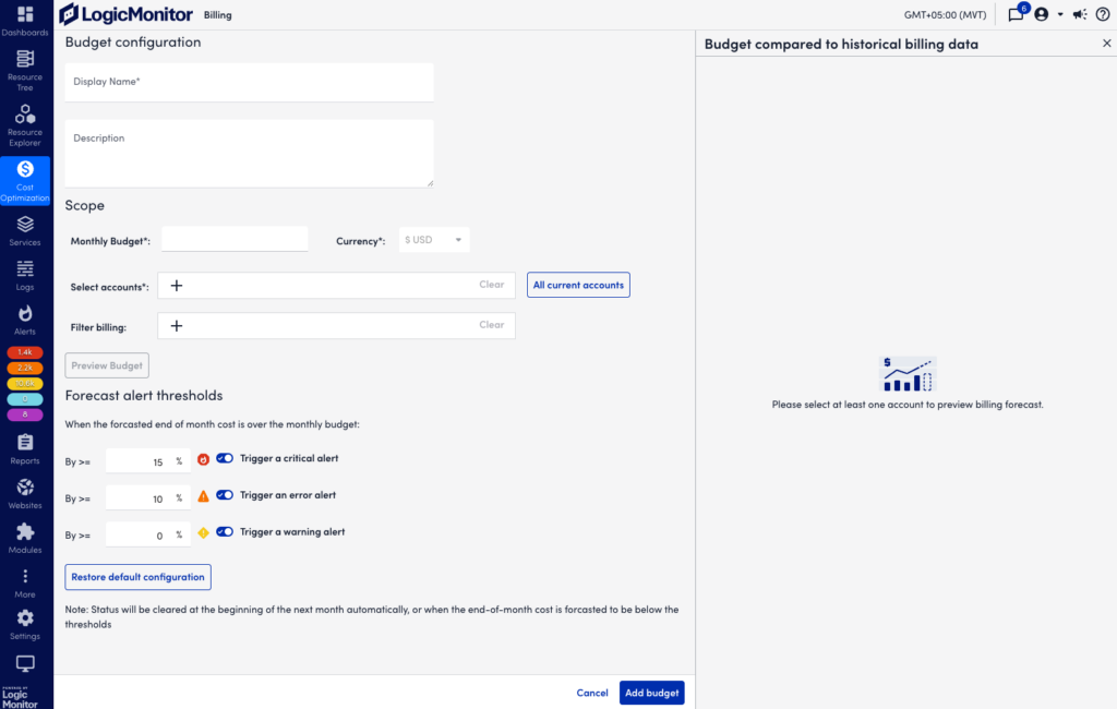 Configure new cost optimization budget