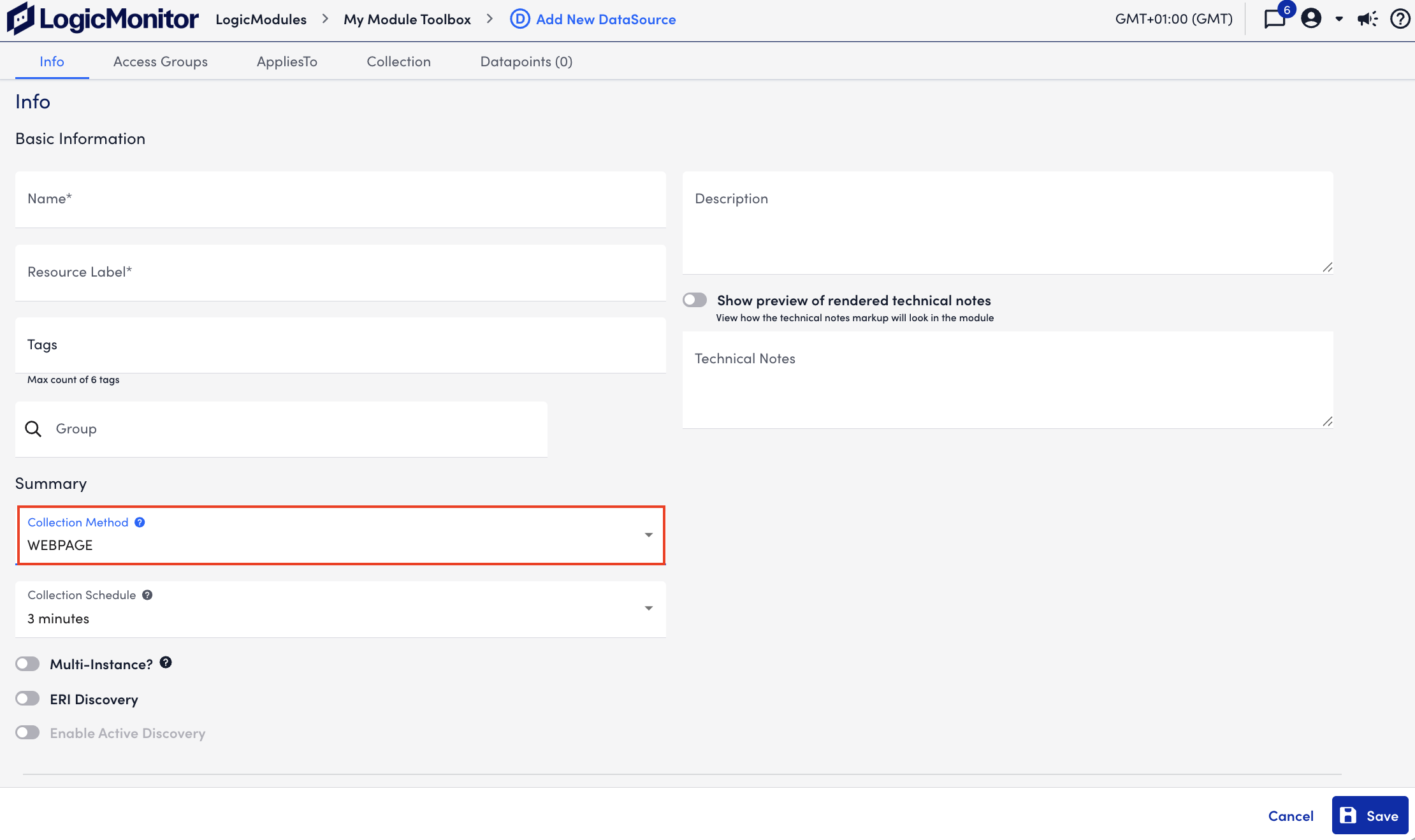 Collection Method dropdown menu