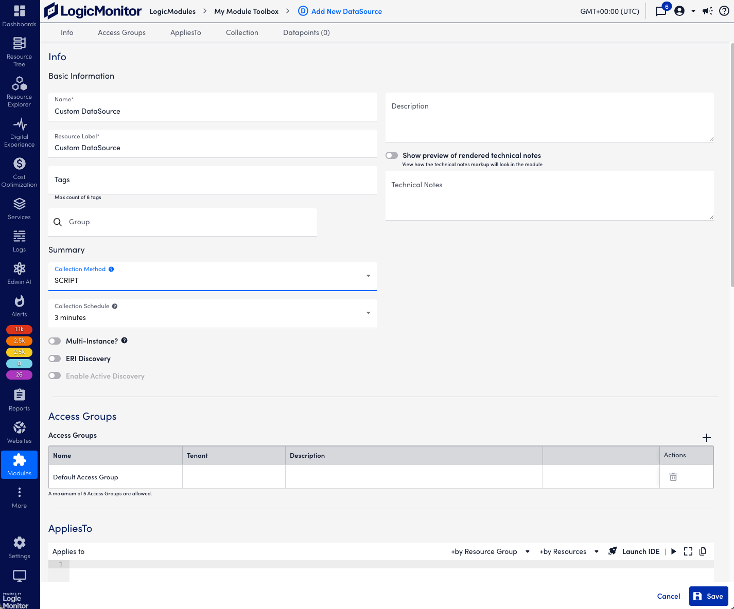 custom DataSource script selection