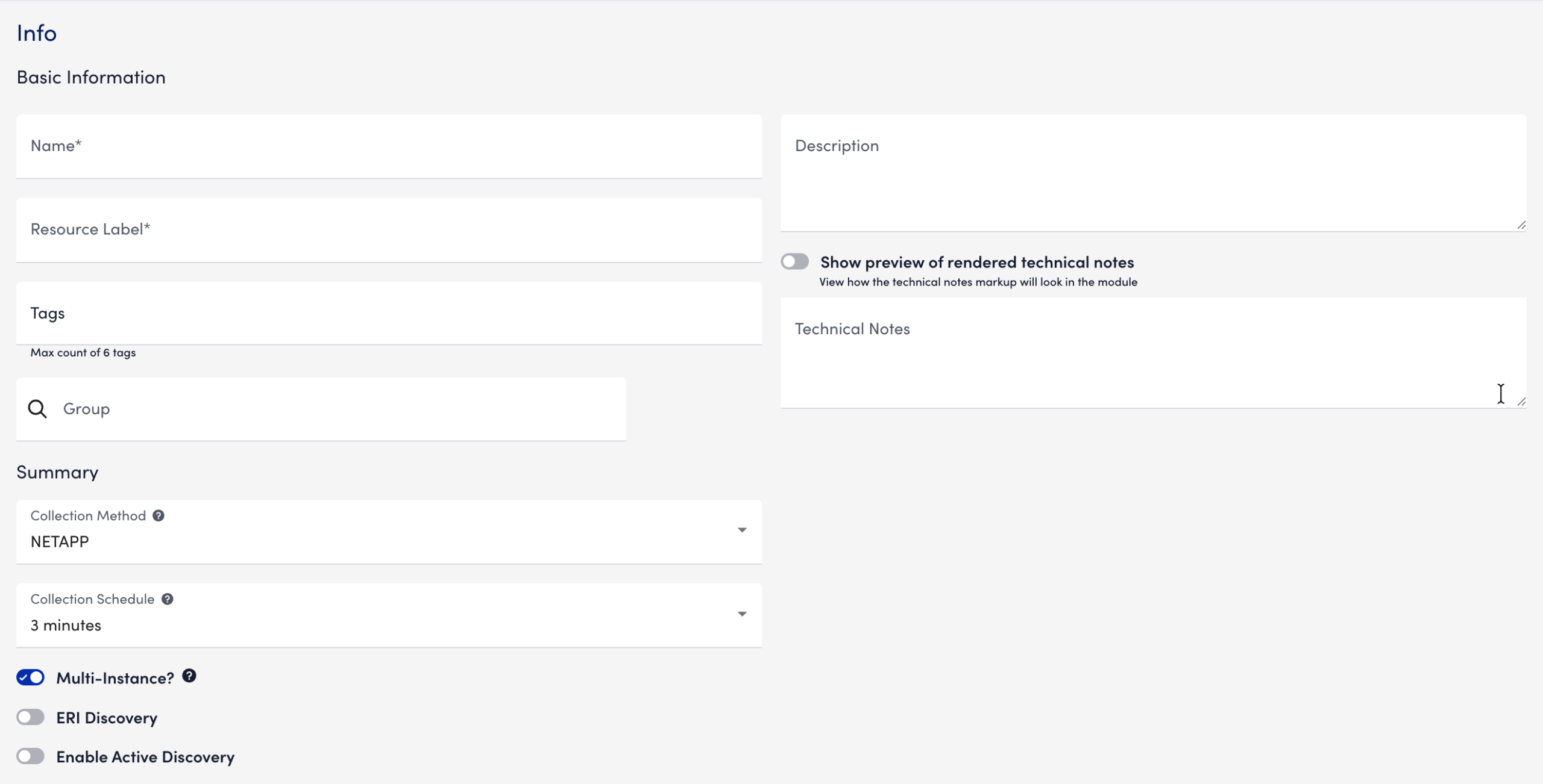 Info-tab for NetApp