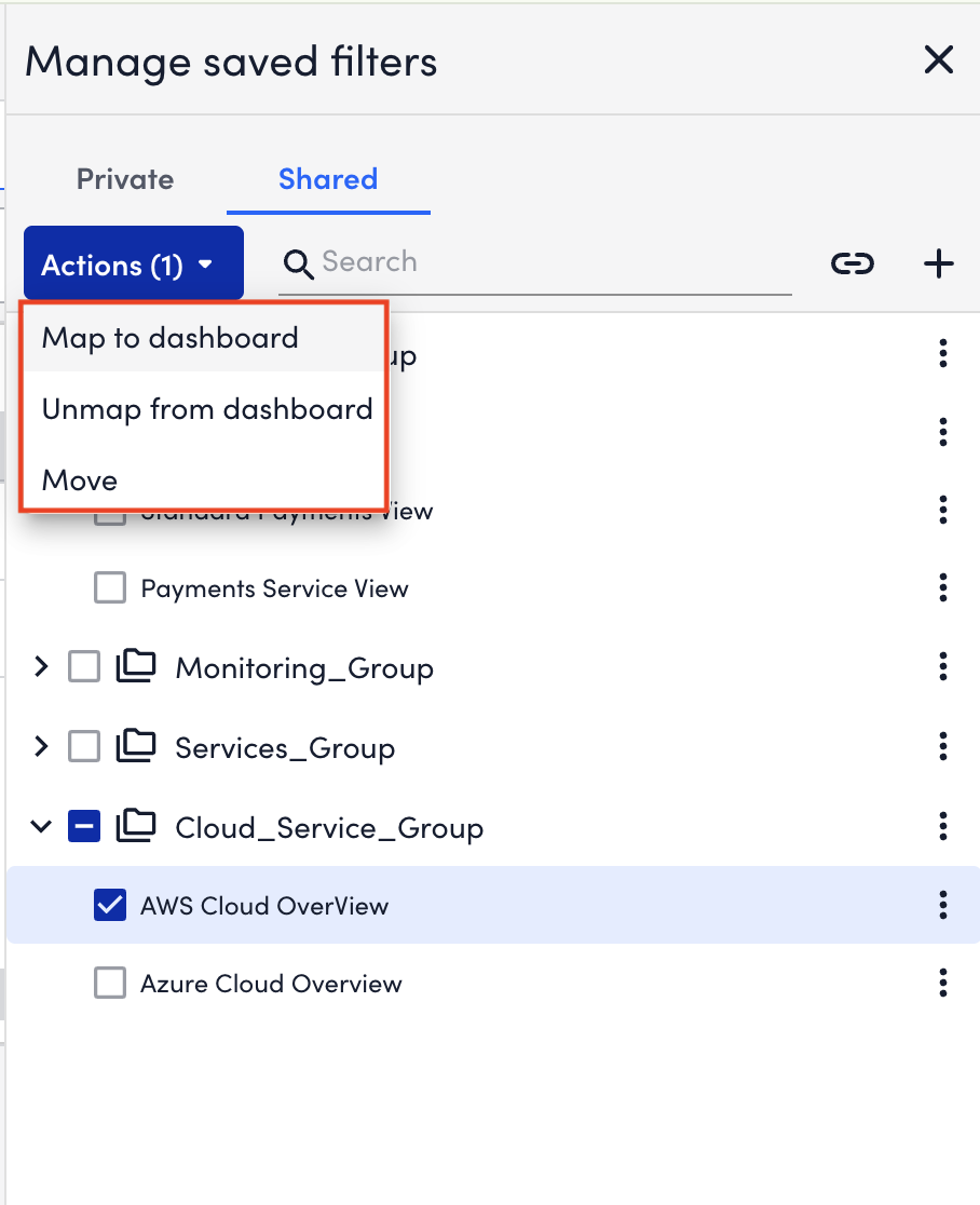 Actions dropdown menu