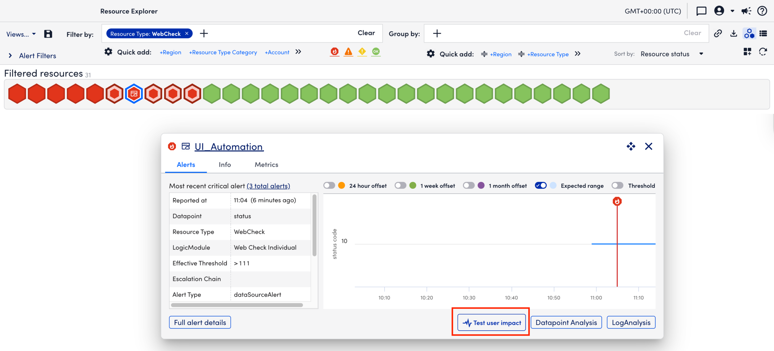 Test user options for resource in Resource Explorer